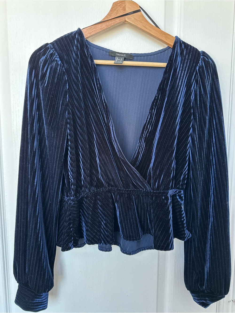 Forever 21 Navy Velvet Wrap Blouse